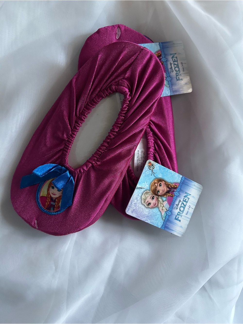 Disney Fuchsia Frozen Footies with Anna & Elsa Patch and Blue Bow 2for$18